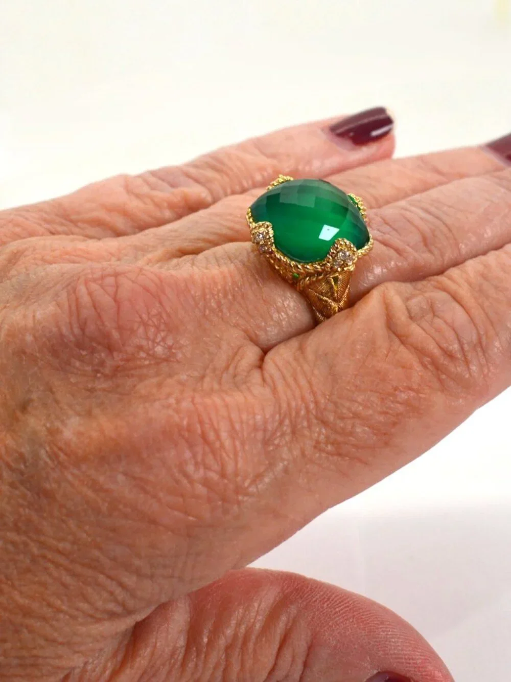 Judith Ripka Gold Plated Sterling Silver Green Goddess Cocktail Ring Sz 9